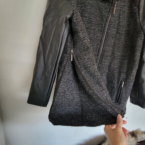 G.H. Bass & Co. Wool Knit Faux Vegan Leather Long Sleeve Tweed Knit Jacket Coat - Picture 6 of 14